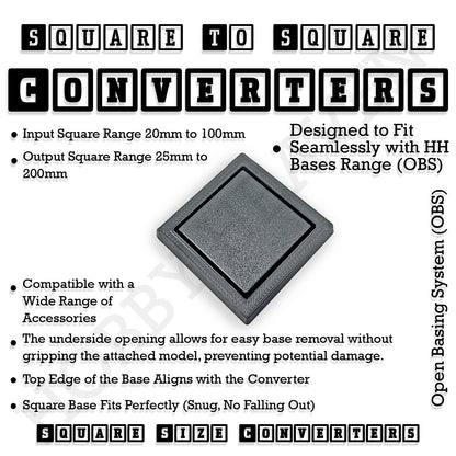 Square to Square Bases Size Converters 3d Print Full Range