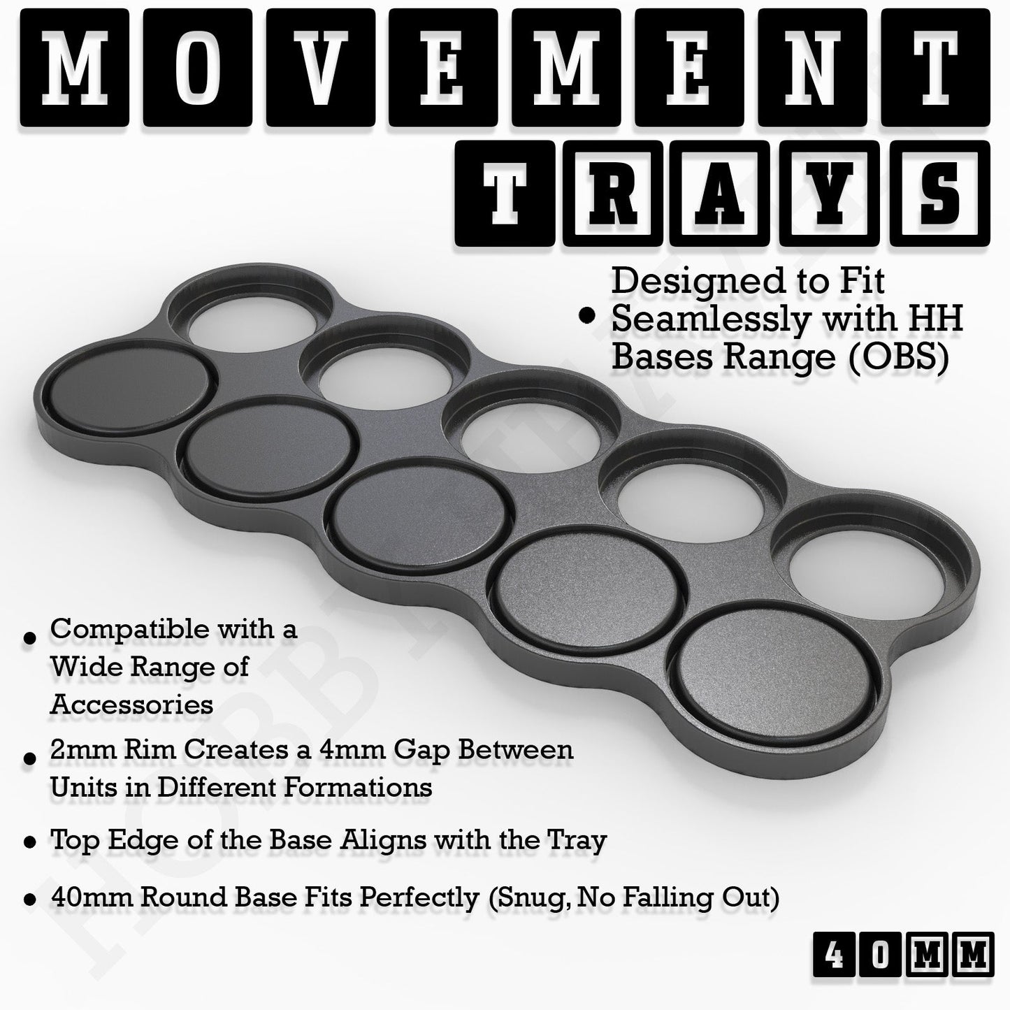 40mm Movement Trays for Miniatures | Tabletop Wargames Compatible | Full Range