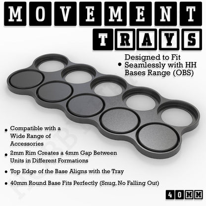 40mm Movement Trays for Miniatures | Tabletop Wargames Compatible | Full Range