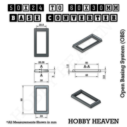 50x24mm to 60x30mm Rectangle Bases Converters ABS Plastic