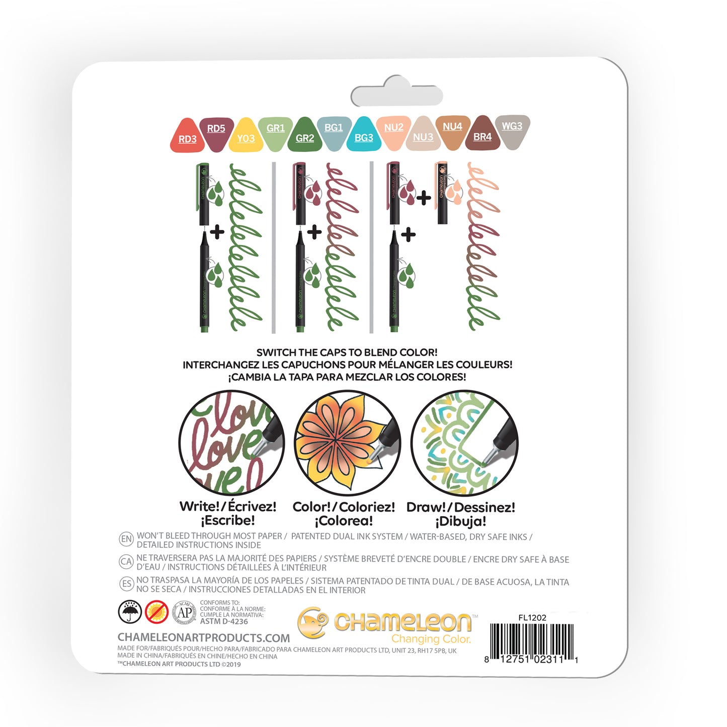 Chameleon Fineliner Pens - 12 Pack Designer Colours