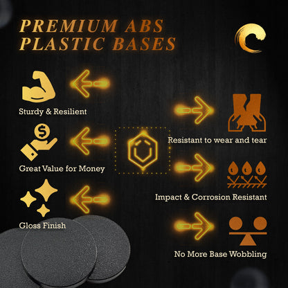40mm Round Bases | Plain Black Plastic Bases for Wargames| Miniature Wargaming Bases