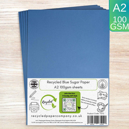 100% Recycled Blue Sugar Paper A2 100gsm - Perfect for Art, Craft and School Projects