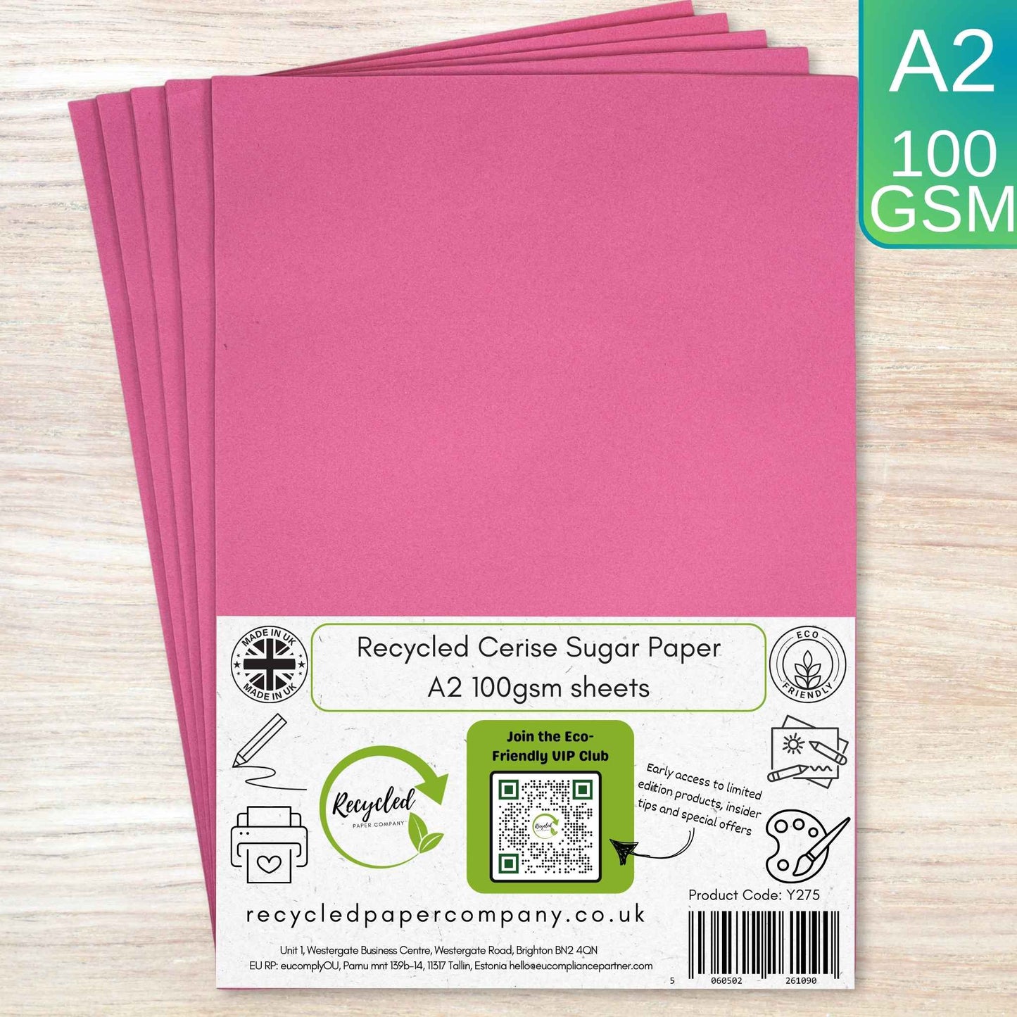 A2 Bright Pink Sugar Paper Recycled 100gsm