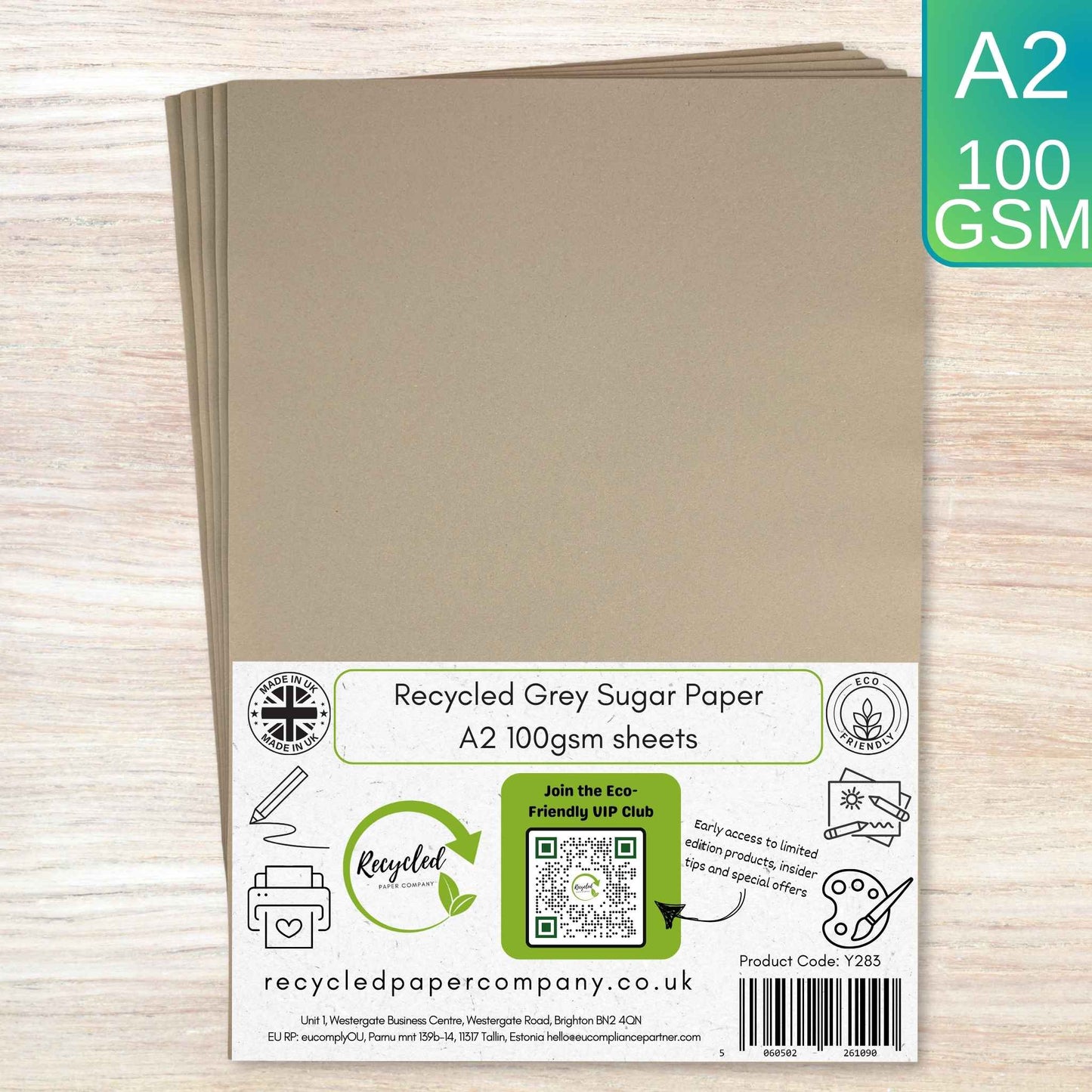 A2 Grey Sugar Paper Recycled 100gsm
