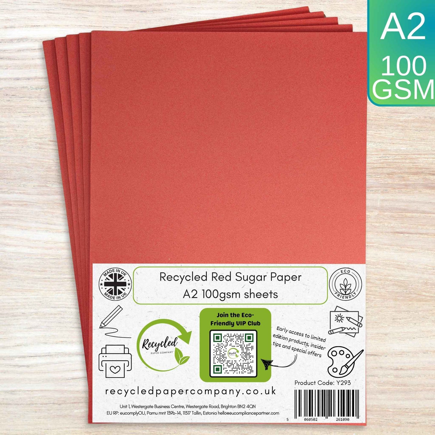 A2 Red Sugar Paper Recycled 100gsm for Arts and Crafts
