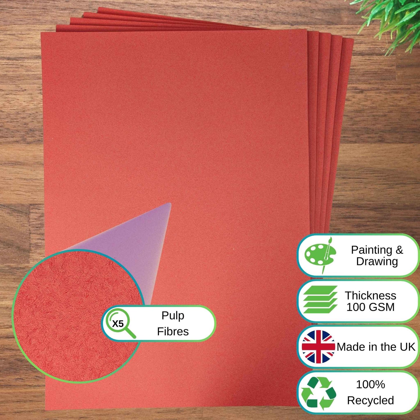 A2 Red Sugar Paper Recycled 100gsm for Arts and Crafts