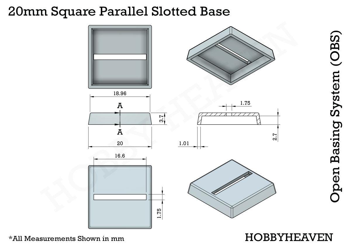 20mm Square Parallel Slotted Plastic Bases