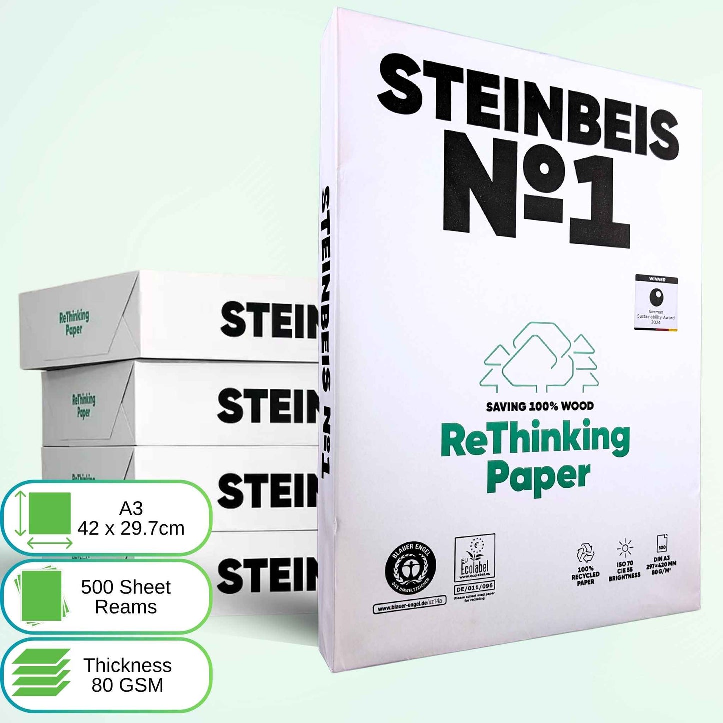 Steinbeis Classic №1 A3 Printer Paper 100% Recycled 80 gsm Natural White