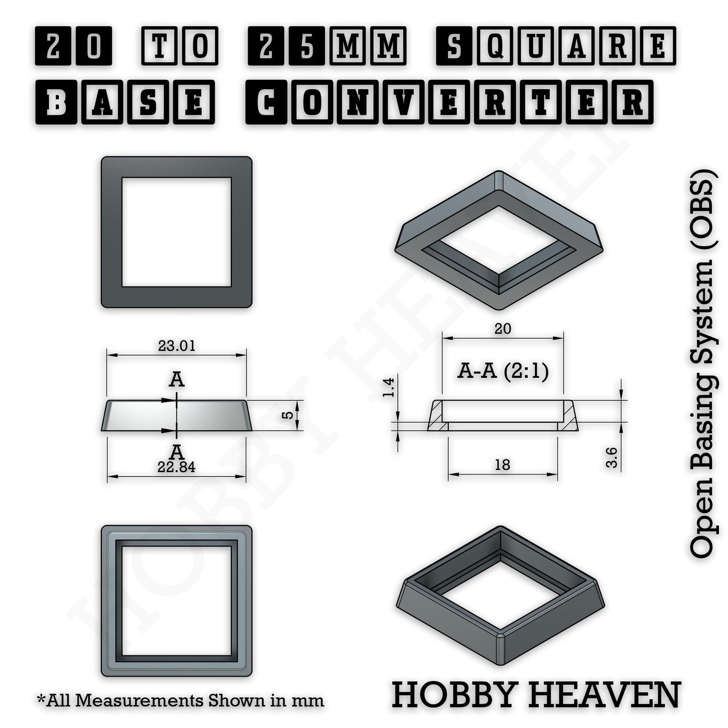 20mm to 25mm Square Base Converter for Wargaming Miniatures | Hobby Heaven