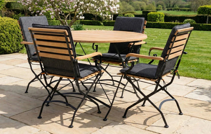 Sicily 4 Seater Teak and Wrought Iron Round 110cm Garden Dining Set